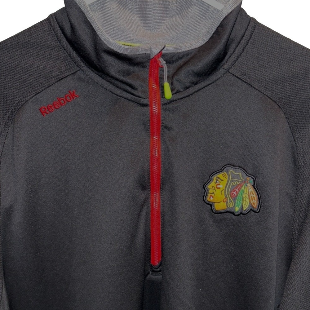 Reebok Chicago Blackhawks 1/4 Zip Pullover XL Men's Black NHL Center Ice PlayDry